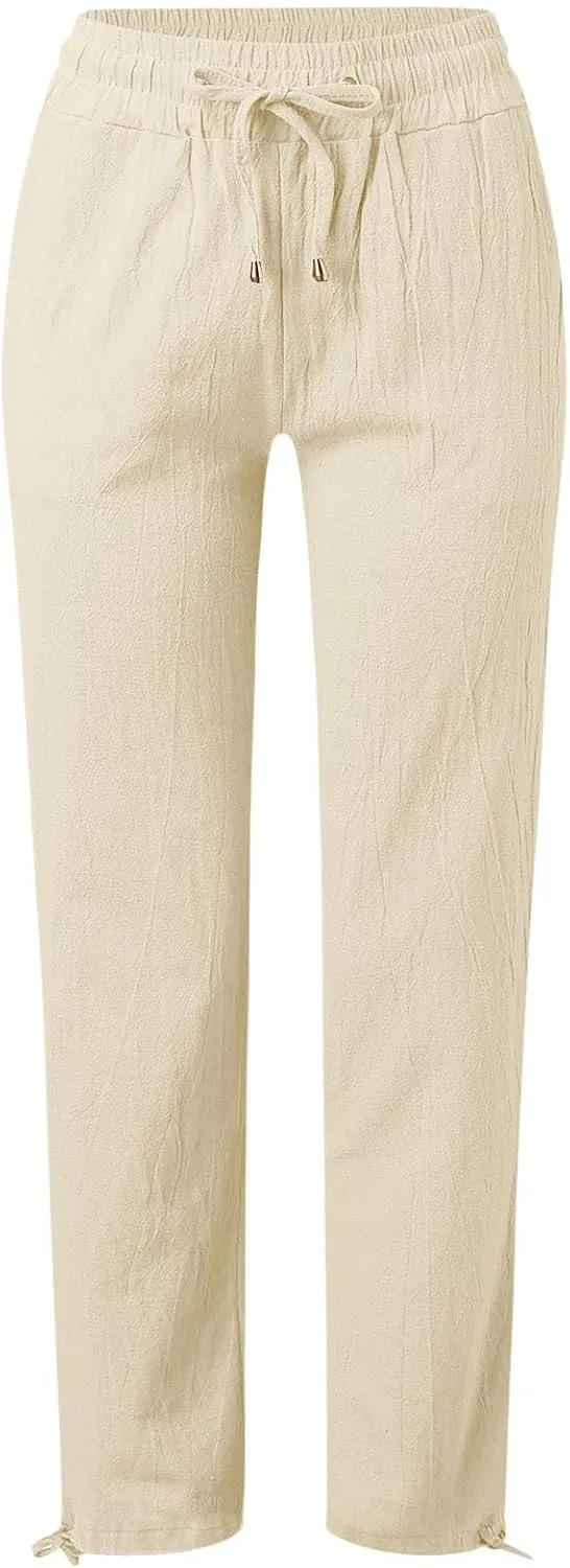 Women's Linen Capri Pants mom Jeans high Waisted Light Weight Pants for Women Summer Travel Linen Pants Wrinkle Free