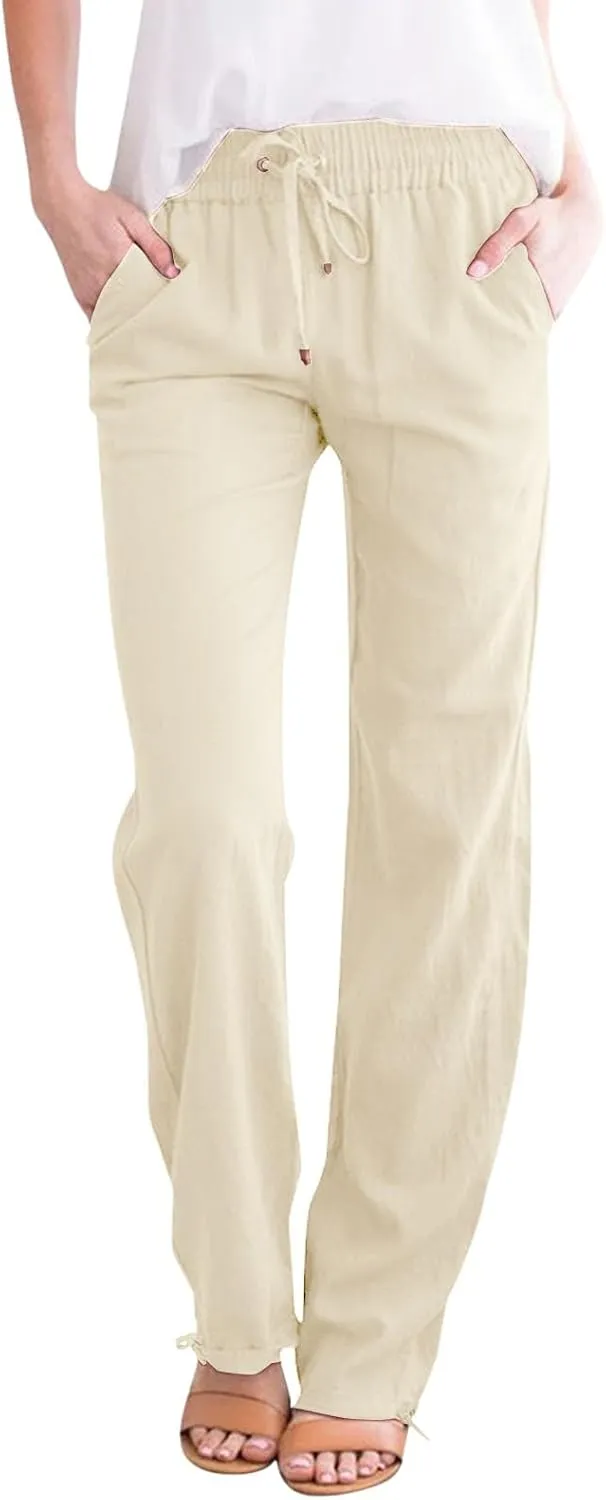 Women's Linen Capri Pants mom Jeans high Waisted Light Weight Pants for Women Summer Travel Linen Pants Wrinkle Free