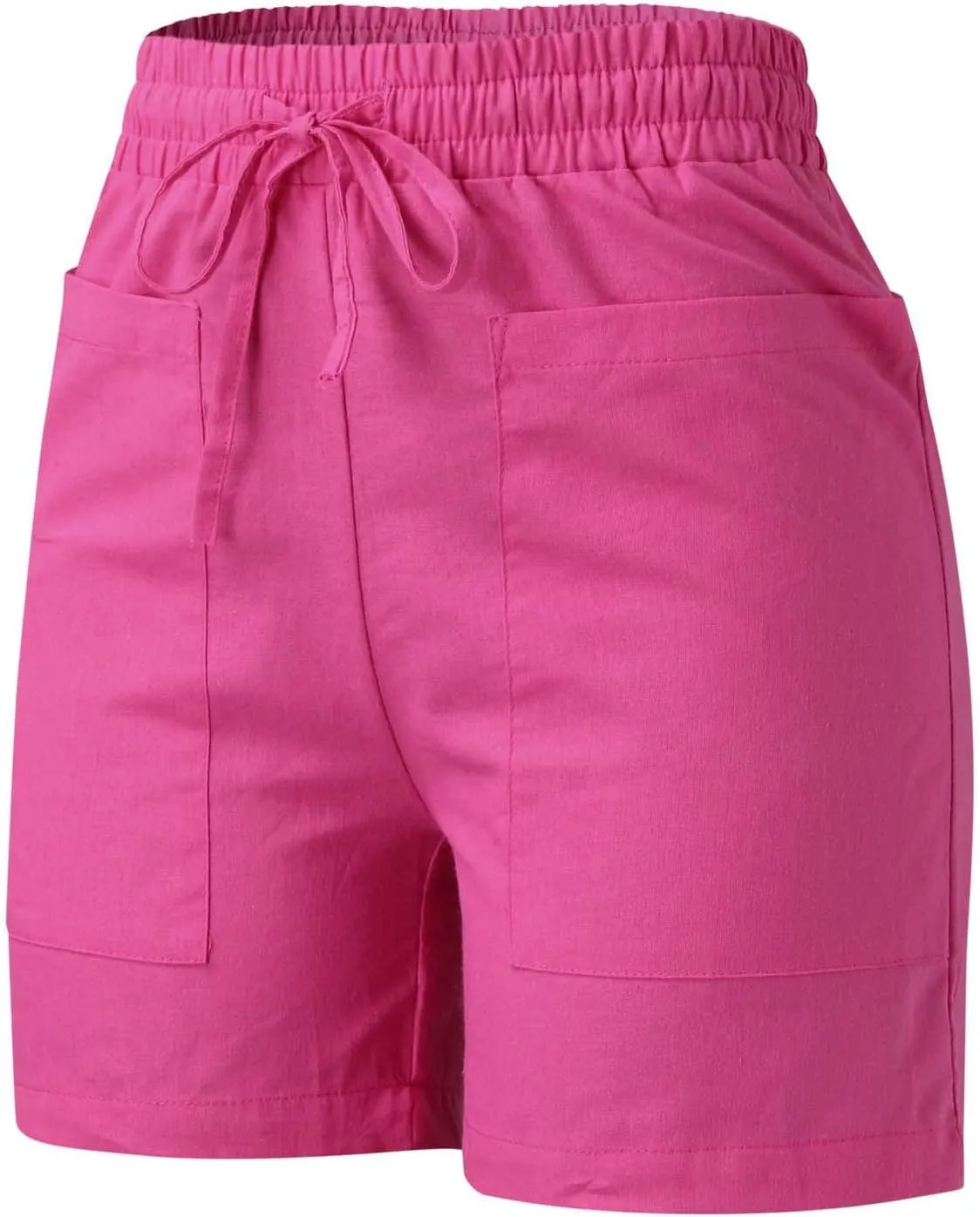 Womens Linen Shorts Summer Casual High Waisted Drawstring Elastic Shorts Cotton Wide Leg Summer Casual Shorts with Pockets