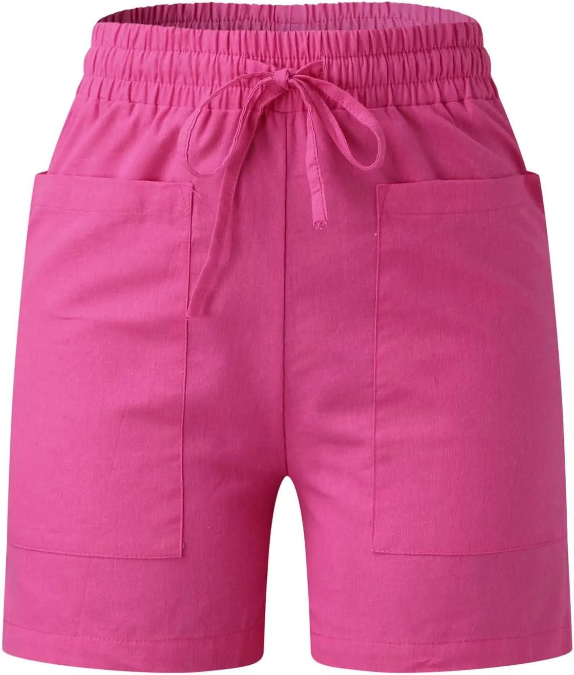 Womens Linen Shorts Summer Casual High Waisted Drawstring Elastic Shorts Cotton Wide Leg Summer Casual Shorts with Pockets