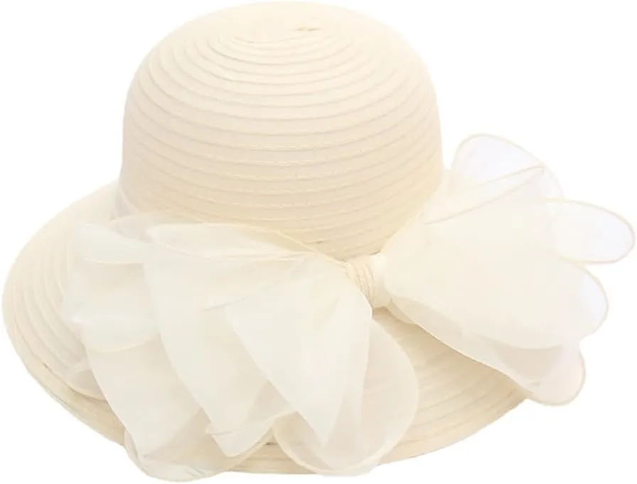 Women’s Organza Church Tea Party Wedding Fascinator Hat UV-Anti Wide Brim Sun Hats