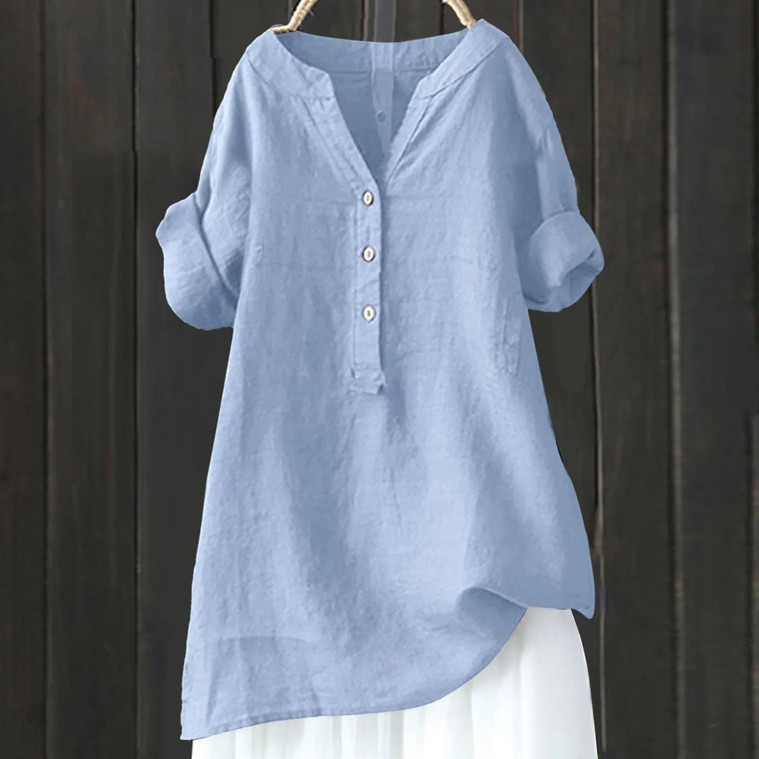 Womens Short Sleeve Linen Shirts Casual Crewneck Soft T Shirts Embroidery Loose Fit Summer Tshirt