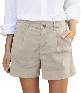 Womens Shorts Dressy Casual Cotton Linen Shorts Slim Fit Wide Leg Work Shorts with Pockets Business Casual Outfits