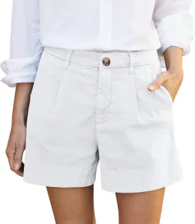Womens Shorts Dressy Casual Cotton Linen Shorts Slim Fit Wide Leg Work Shorts with Pockets Business Casual Outfits