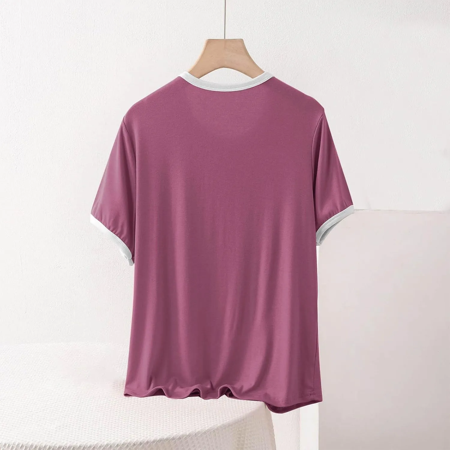 Women's Sleep T-Shirt 2025 Summer Short Sleeve Lounge Pajamas Shirts Crewneck Loose Casual Solid Soft Modal Tee Top