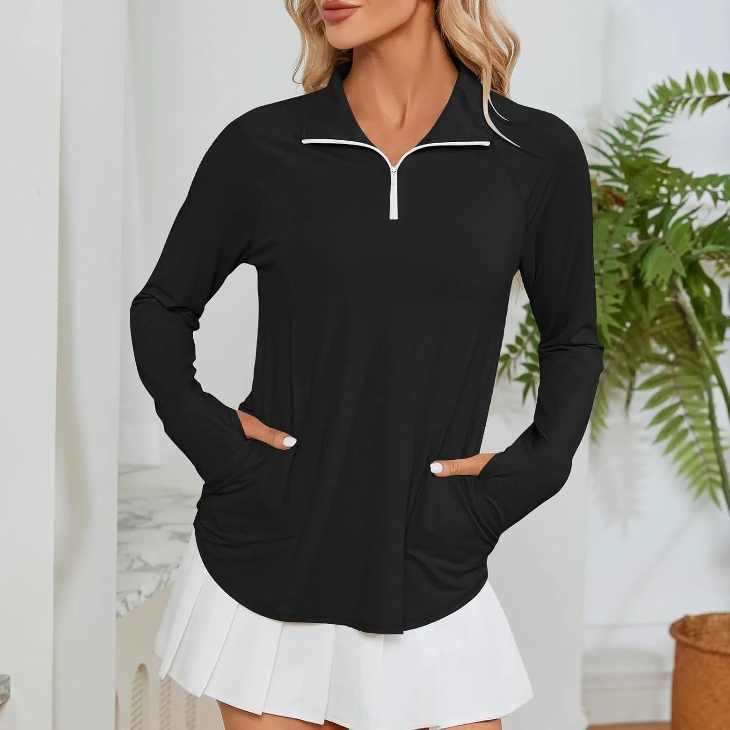 Women's UV Sun Protection 1/4 Zip Shirts Long Sleeve Rash Guard T-Shirt Lightweight Quick Dry Workout Running Tops
