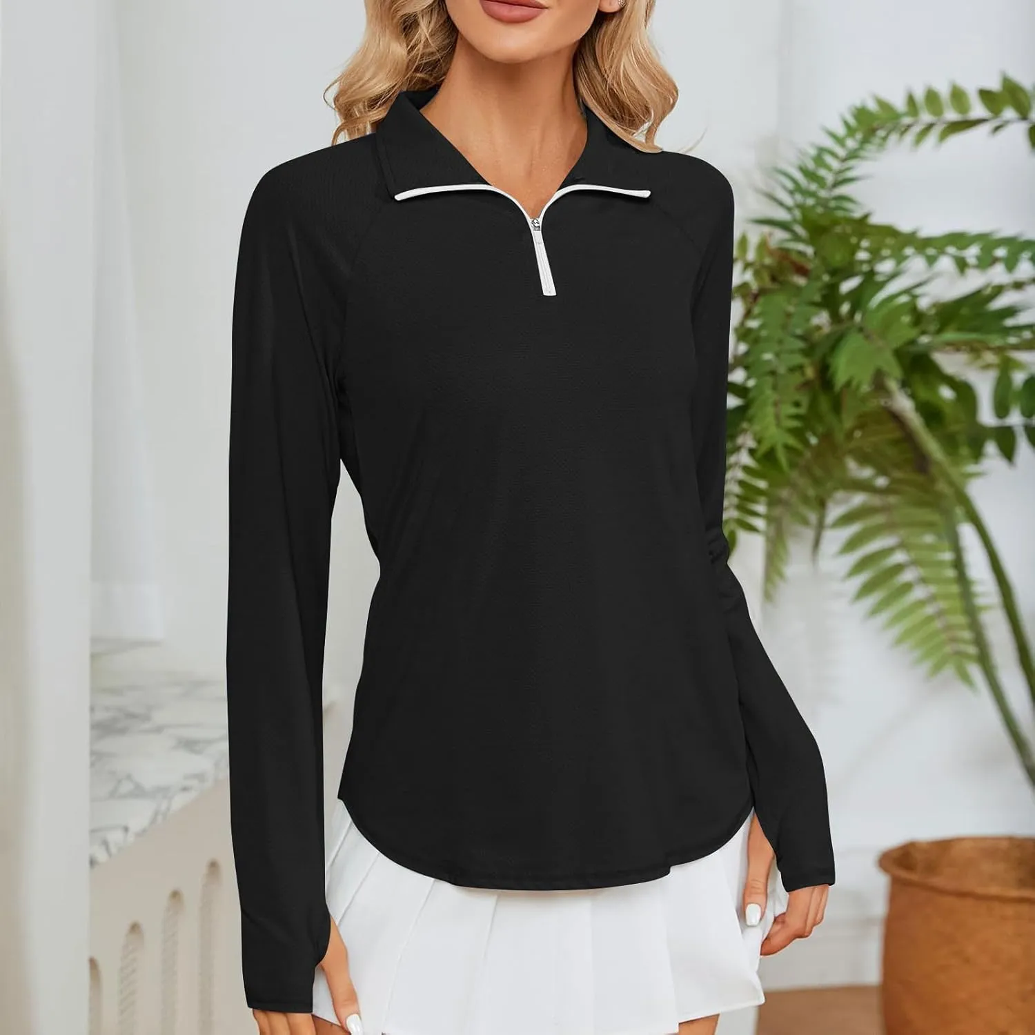 Women's UV Sun Protection 1/4 Zip Shirts Long Sleeve Rash Guard T-Shirt Lightweight Quick Dry Workout Running Tops