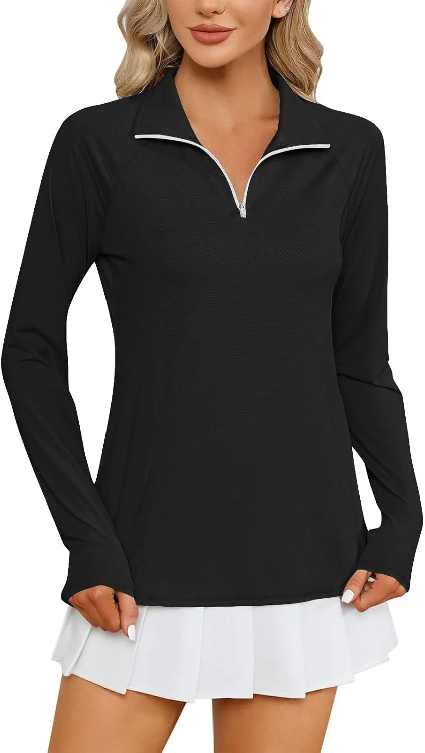 Women's UV Sun Protection 1/4 Zip Shirts Long Sleeve Rash Guard T-Shirt Lightweight Quick Dry Workout Running Tops