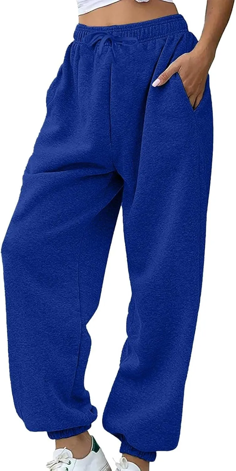 Womens Wide Leg Baggy Fleece Sweatpants Casual Loose Solid Cinch Bottoms Pants Comfy Lounge Joggers Y2K Sweatpants