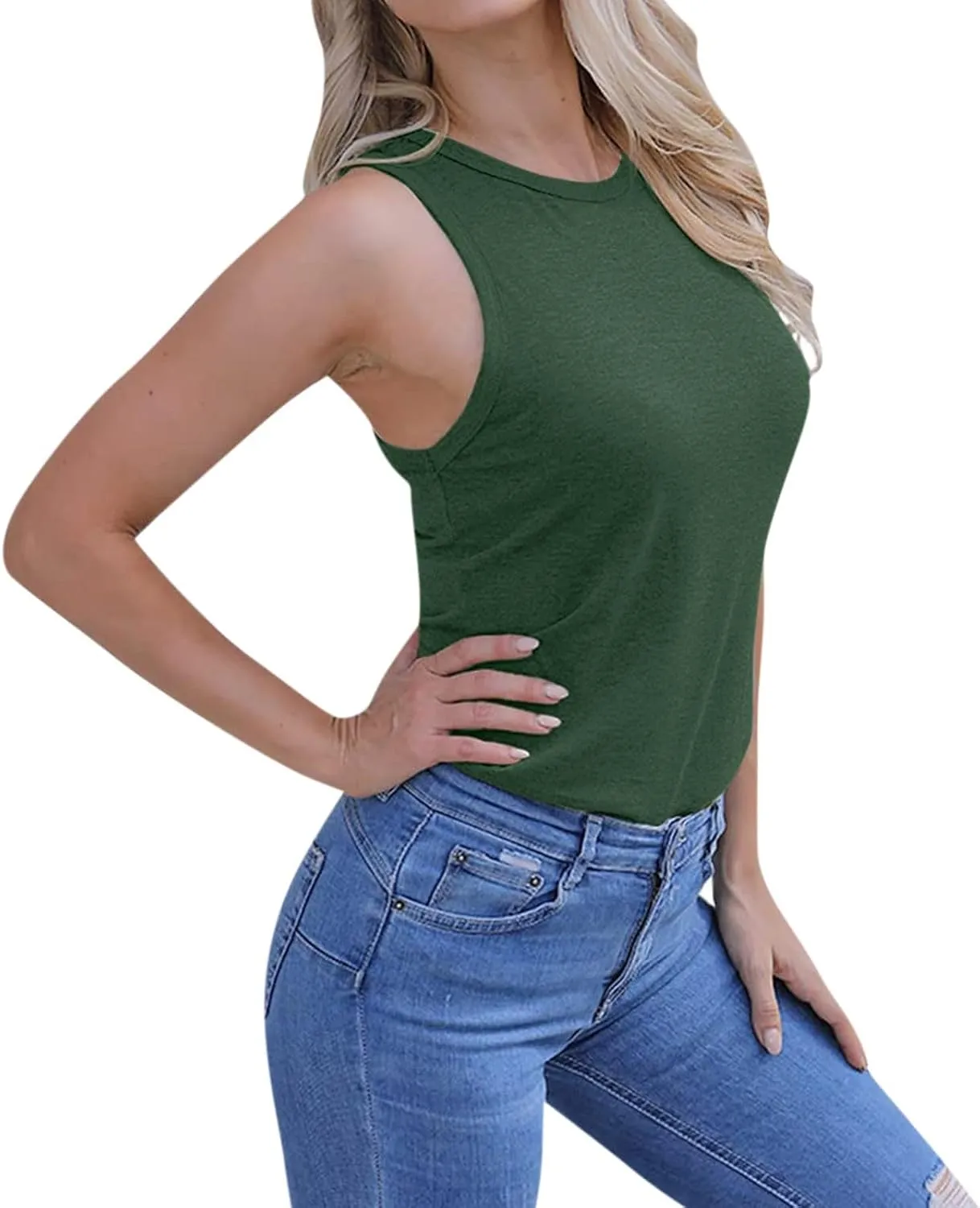 Womens Workout Elegant Sexy Cool O Neck Sleeveless Solid Breathable Tank Tops Shirt Beer Top for Women