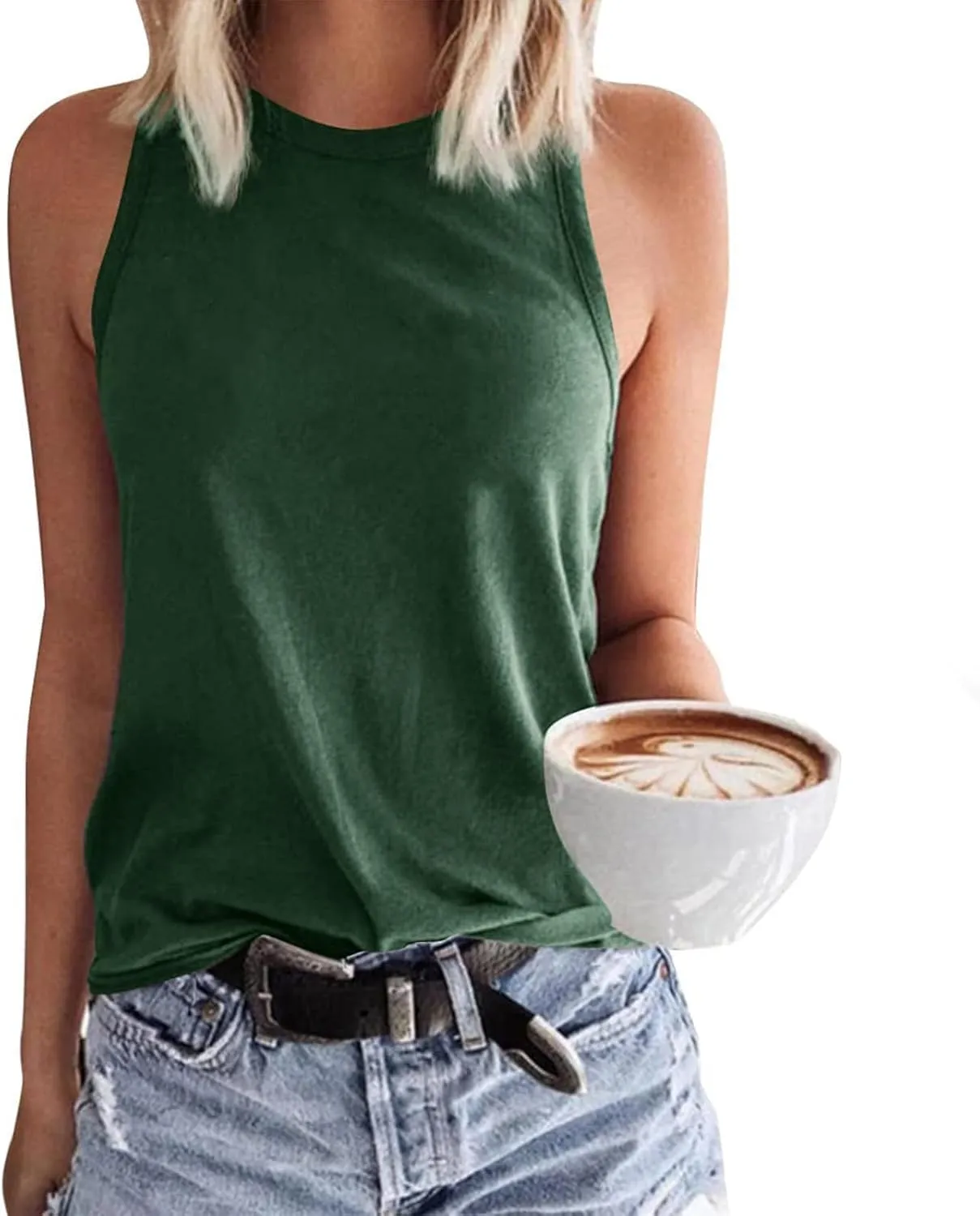 Womens Workout Elegant Sexy Cool O Neck Sleeveless Solid Breathable Tank Tops Shirt Beer Top for Women