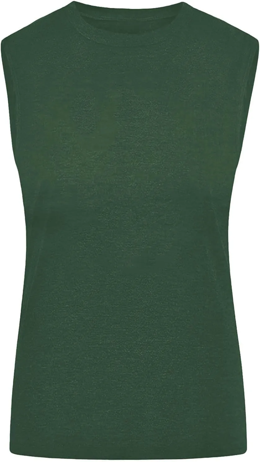 Womens Workout Elegant Sexy Cool O Neck Sleeveless Solid Breathable Tank Tops Shirt Beer Top for Women